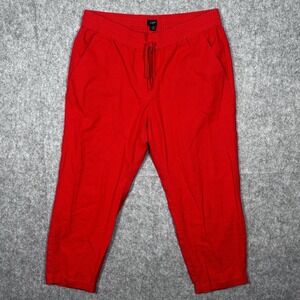 J. Crew Women's Red Linen Blend Pants Cuffed  Drawstring  Sz 10P US